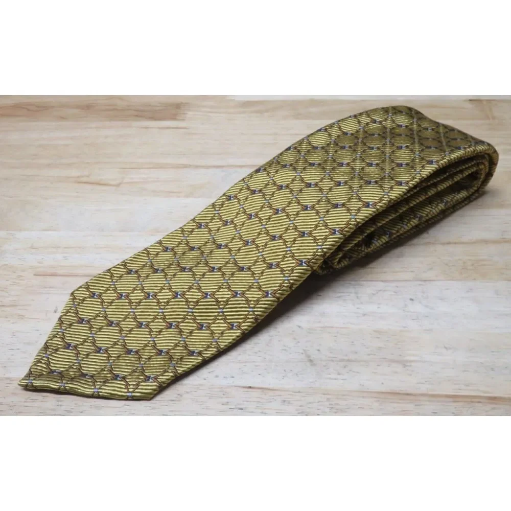 ROBERT TALBOTT SEVEN FOLD Silk Luxury Necktie Gold Yellow Geometric 5/40 Limited